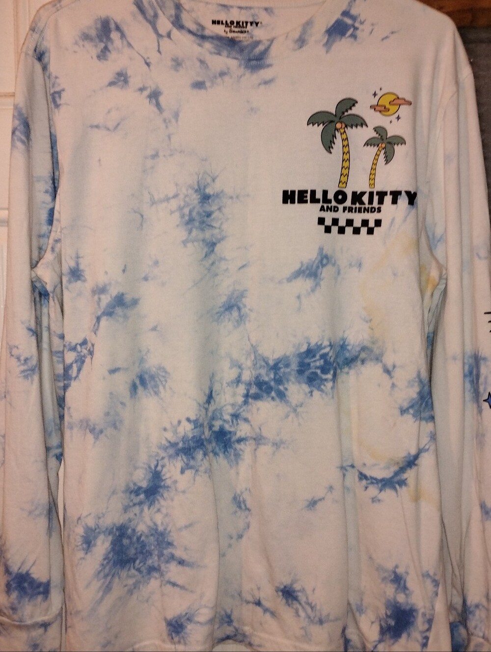 Hello Kitty White & Blue Tie-Dye Long Sleeve Shirt with Palm Graphic